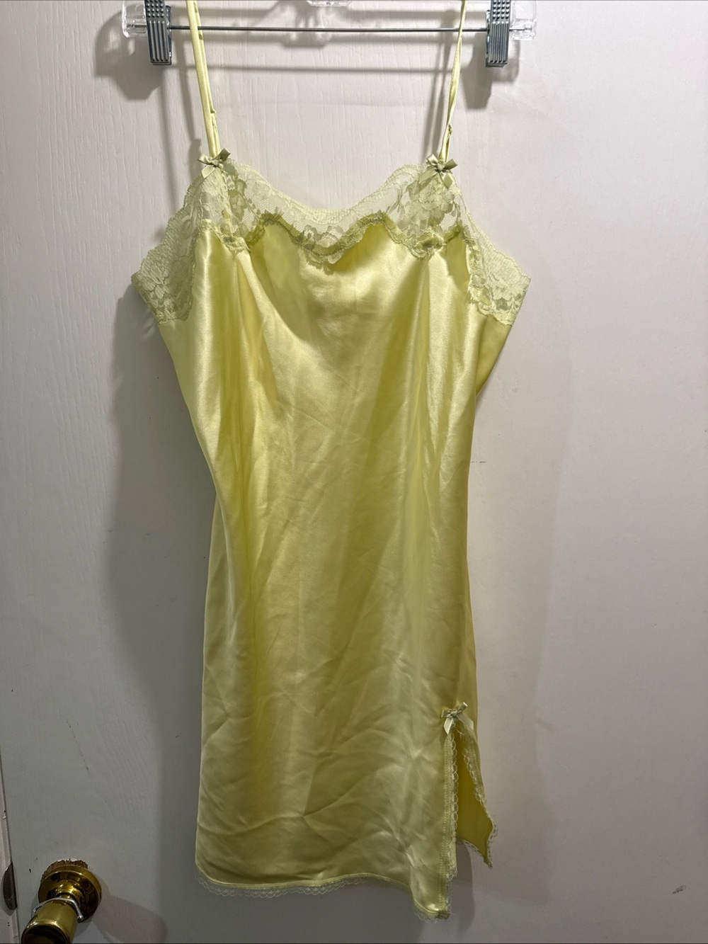 Victoria's Secret Pale Yellow Satin Lace-Trim Slip